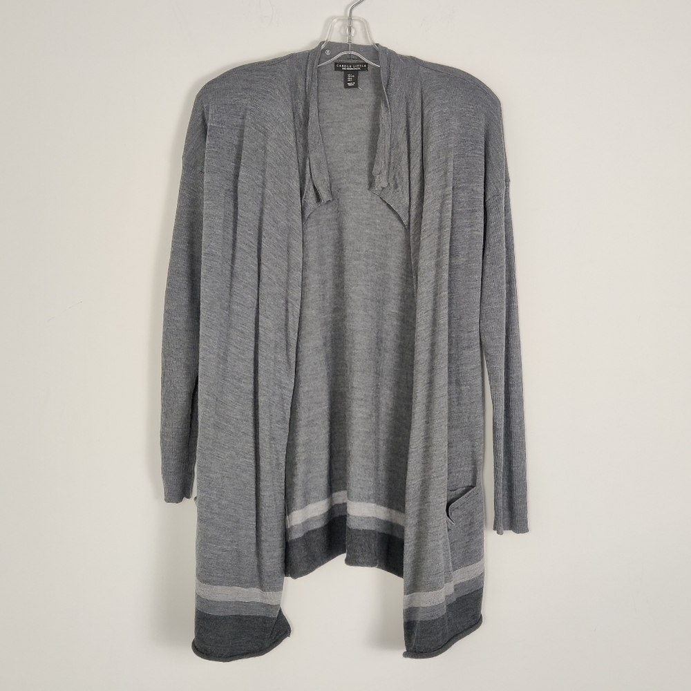 Carole Little 100% Merino Wool Gray Cardigan - Size Large